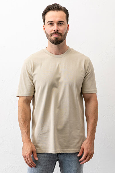 JB John Borners Tricou basic din bumbac cu guler rotund pentru bărbați, bej-g...