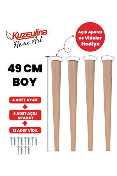 Kuzeylina 4 bucăți 49 cm picior din lemn natural conic masă-scaun-taburet-pic...