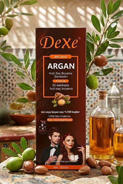 Dexe Argan Özlü Kızıl Saç Boyama Şampuanı 420 ml – 30 Dakikada %100 Beyaz Kap...