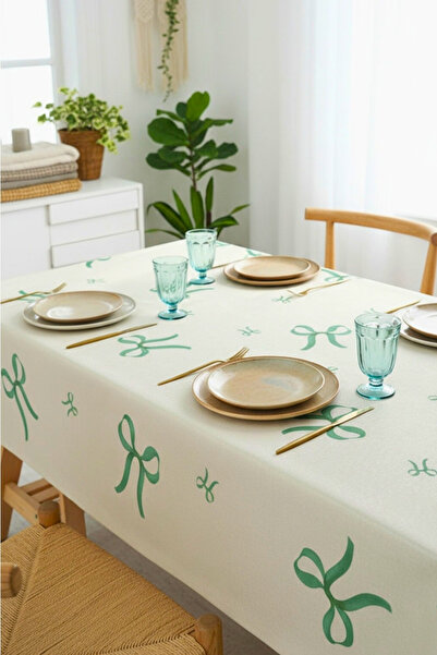 Tropikhome Yeşil Fiyonk Desenli Masa Örtüsü