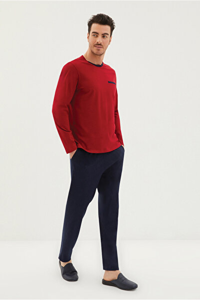 Kiğılı Dvodelni pamučni pidžama set sa dugim rukavima i polupravilnim izrezom