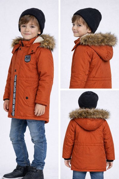 Mika Bebek & Çocuk Tile-Colored Boys' Winter Waterproof Coat