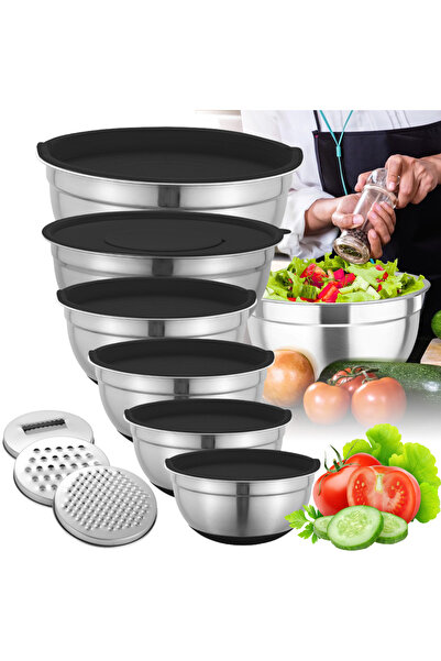 OEM Σετ 6 μπολ από ανοξείδωτο ατσάλι με καπάκια, αντιολισθητική βάση σιλικόνη...