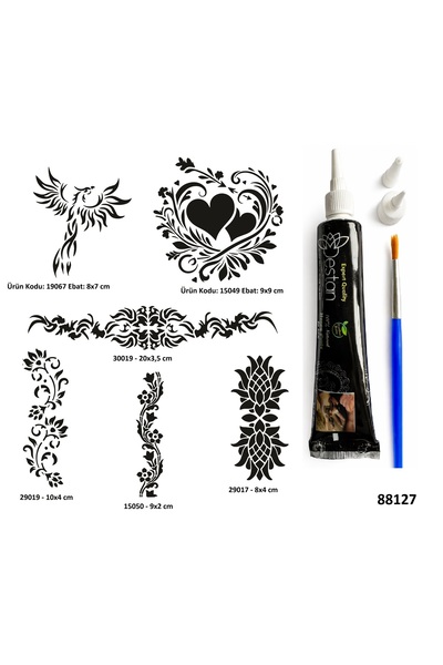 Airbrush Tattoo Kadın bel Kol Sembolleri Siyah Hint Kınası Hediyeli Geçici Dö...