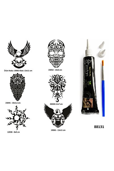 Airbrush Tattoo Güçlü Erkek Sembolleri Siyah Hint Kınası Hediyeli Geçici Dövm...