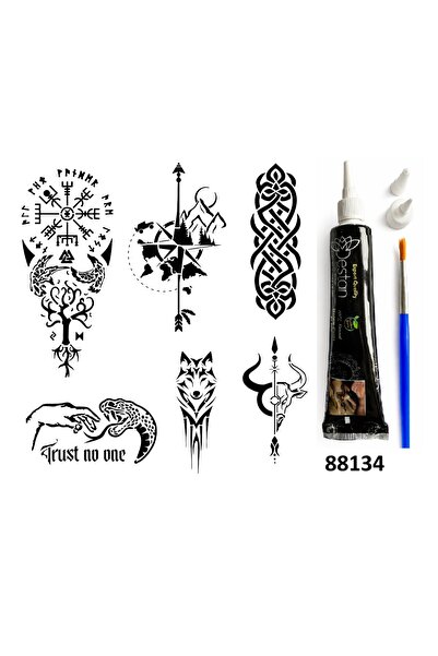 Airbrush Tattoo Tribal ve Pusula Hint Kınasıyla Geçici Dövme Yapma Seti
