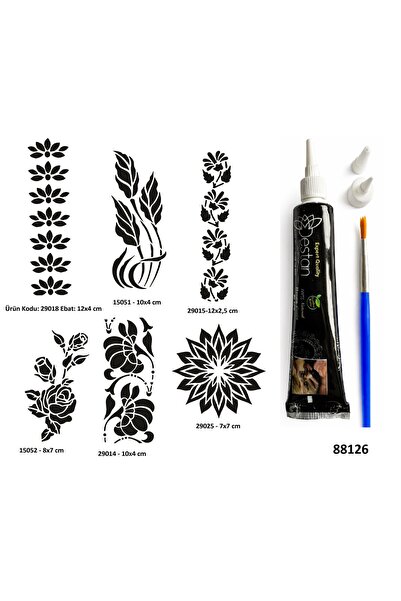 Airbrush Tattoo Çiçek Desenleri Siyah Hint Kınası Hediyeli Geçici Dövme Yapma...