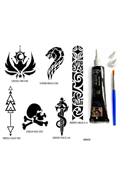 Airbrush Tattoo Kol Şerit 6 Adet Şablon ve Hint Kınası Geçici Dövme Seti