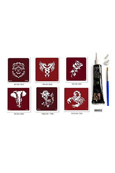 Airbrush Tattoo Aslan Fil Hint Kınasıyla Geçici Dövme Seti