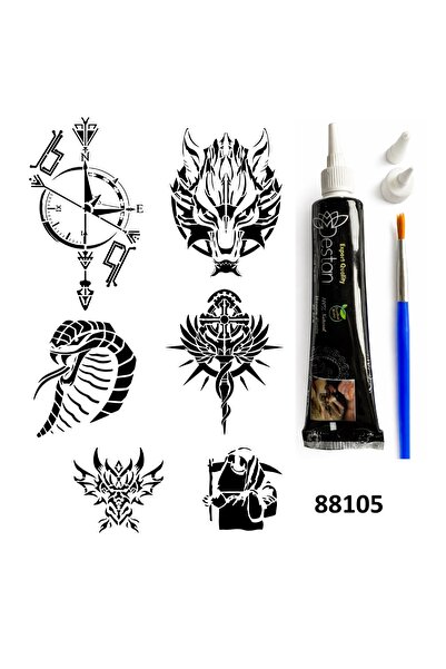 Airbrush Tattoo Pusula Kobra Modelleri Hint Kınasıyla Geçici Dövme Yapma Kiti