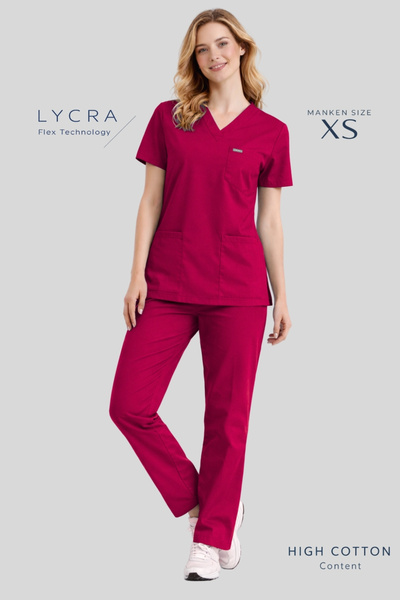 Simirna Üniforma Vişne Çürüğü Premium Kumaş Likralı Cerrahi Doktor Hemşire Sc...