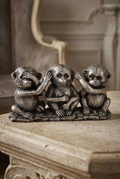 Evene Biblo Dekoratif Obje Heykel Üç Maymun Biblo Dekoratif Süs Eşyası Gümüş ...