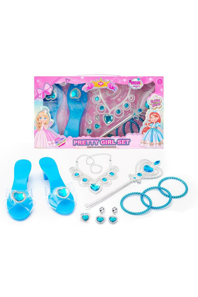 MYGVN مجموعة ألعاب مجوهرات للبنات 8140-1، أحذية كريستال، قلادة، تاج، أقراط، س...