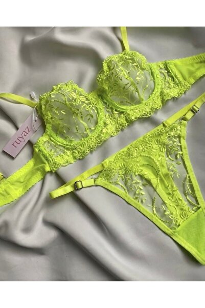 RUYAZ Neon žuti set ženskog donjeg veša sa grudnjakom - sa žicama