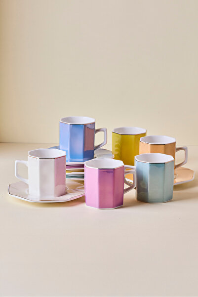 Perotti Pera 6 Kişilik 12 Parça Geometrik Renkli Porselen Kahve Fincanı Takımı