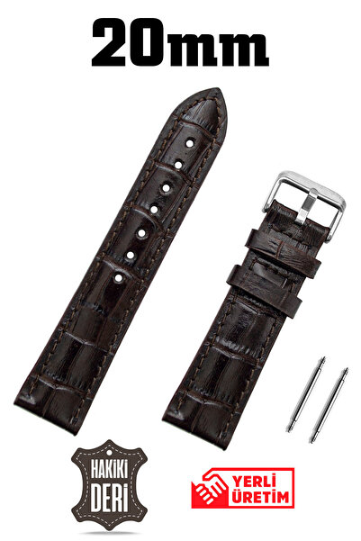 Saatse 20mm Koyu Kahverengi Deri Saat Kordonu Antialerjik Kayış