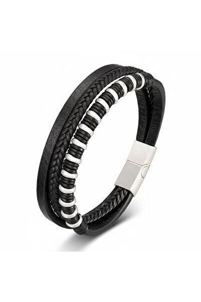 ALL PAPICKS Men's Bracelet Made of Genuine Leather and Stainless Steel Elegan...