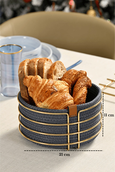 Edora Home Gold Round Bread Basket Stylish,Breadiness Blue Wicker Knitted Mac...