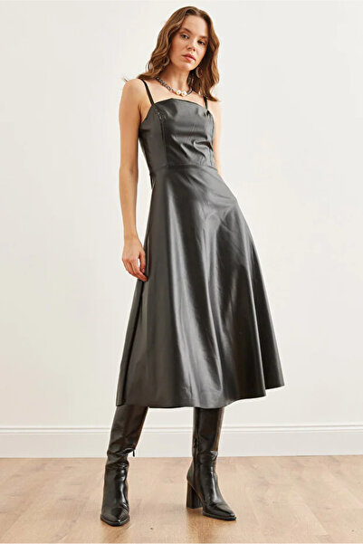 İKLİM LİFE İp Askılı Deri Elbise