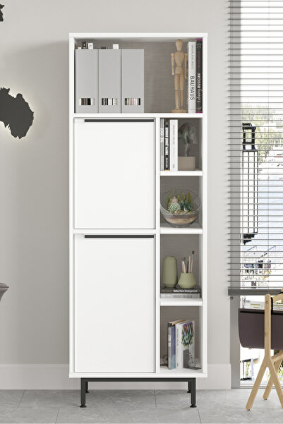 Yurudesign Ocean Ofis Klasör Dolabı Kitaplık 2 Kapaklı Metal Ayaklı Beyaz On1...