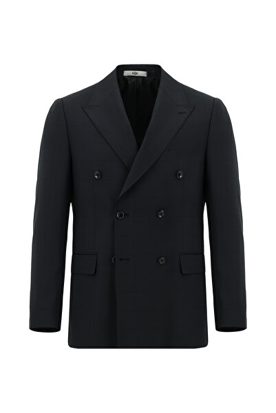 Kiğılı 6 قطع بدلة رسمية بقصة قياسية وتصميم عادي صوف قماش منقش بأزرار على الجهتين