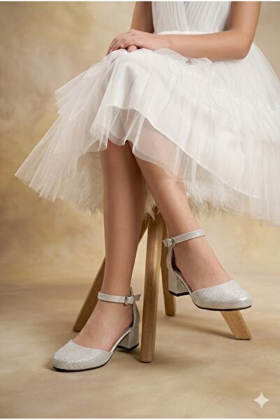 Miss Junior Pantofi de seară cu toc Sedef albi pentru fete