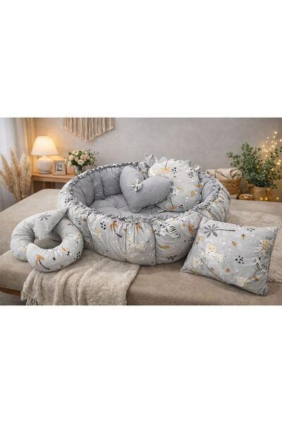 GÖKDAĞ BEDDING Babynest Yuvarlak Uyku Yuvası Emzirme Yastığı ve Süs yastıkları