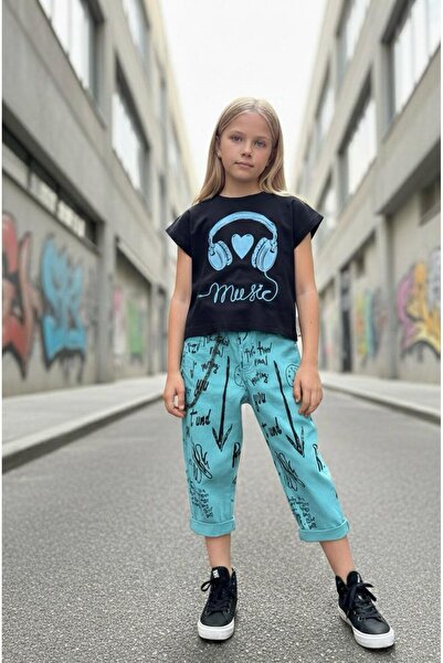 Hilal Akıncı Kids Dečije slušalice Štampano crna majica sa lancem i tekstom, ...