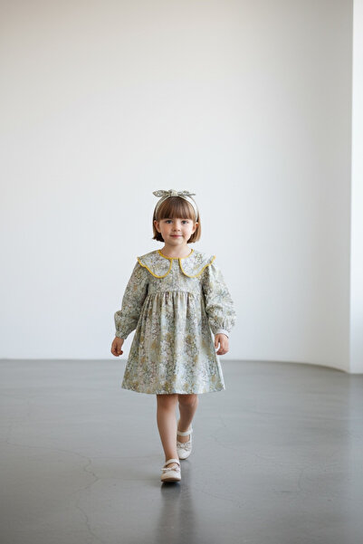 Monna Rosa Mini Çiçekli Yakalı Kız Çocuk Elbise