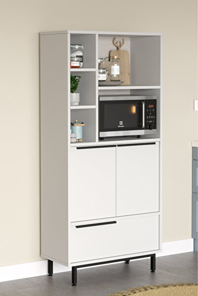 Yurudesign Ocean Mutfak Kiler Dolabı Mikrodalga 3 Kapaklı Raflı Metal Ayaklı ...