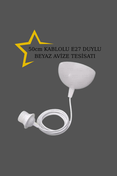 decory Beyaz Avize Kablosu,Tekli Sarkıt avize duy kablo takımı E27 duylu