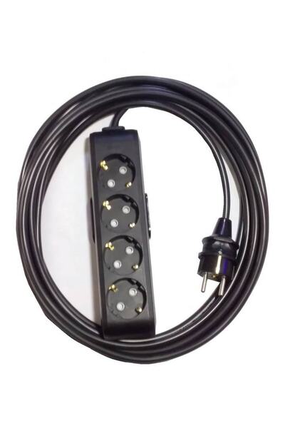 VİKO Ekonomik Siyah 4'lü Topraklı Çocuk Korumalı Grup Priz 7 Metre Kablo