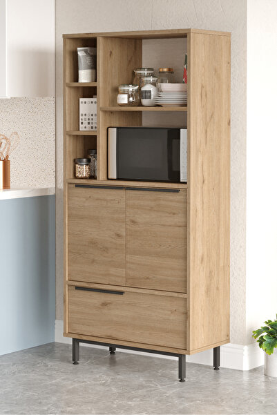 Yurudesign Ocean Mutfak Kiler Dolabı Mikrodalga 3 Kapaklı Raflı Metal Ayaklı ...