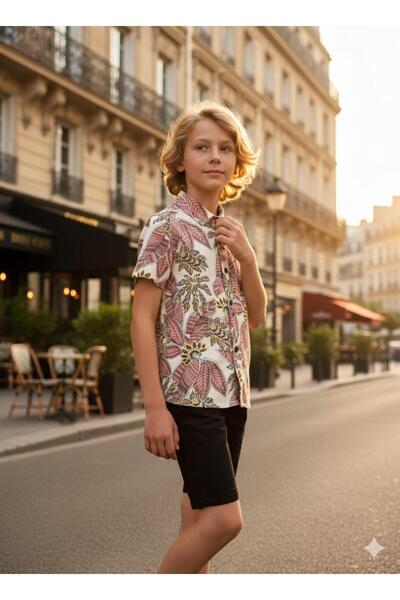 Hilal Akıncı Kids طقم شورت جينز أسود منقوش للأولاد مكون من قطعتين