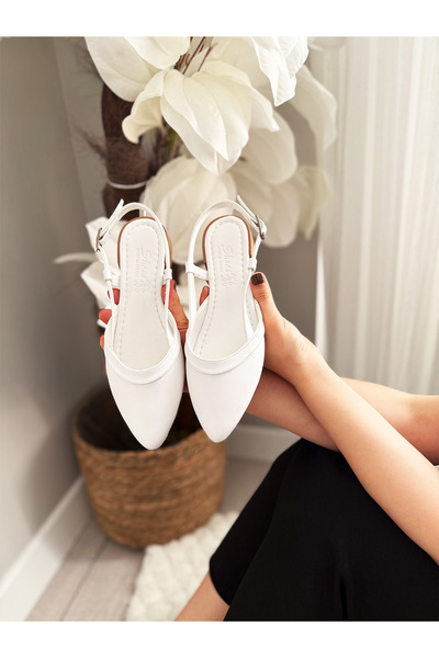 asmi shoes Γυναικεία Tena White Skin με ανοιχτή πλάτη και μυτερή μύτη Daily Μ...