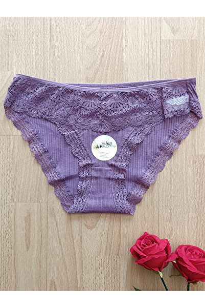 Papatya İstiridye Dantelli Jakar Detaylı Kadın İç Giyim Külot (LAVANTA)