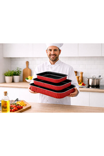 Newflon 🔥 Neoflon Rectangular Oven Tray Set, 3 Pieces | Dimensions: 41cm - 3...