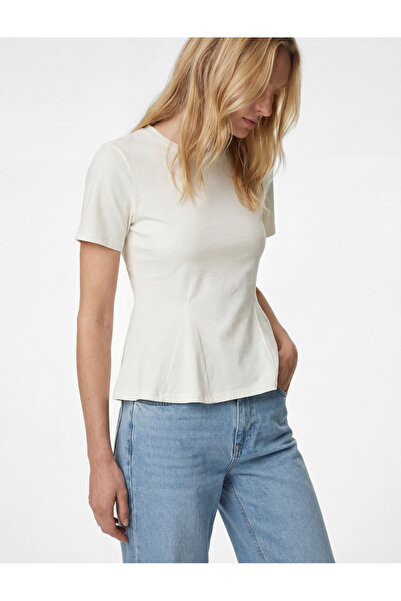 Koton Cotton Slim Fit Short Sleeve Crew Neck Peplum Basic T-Shirt