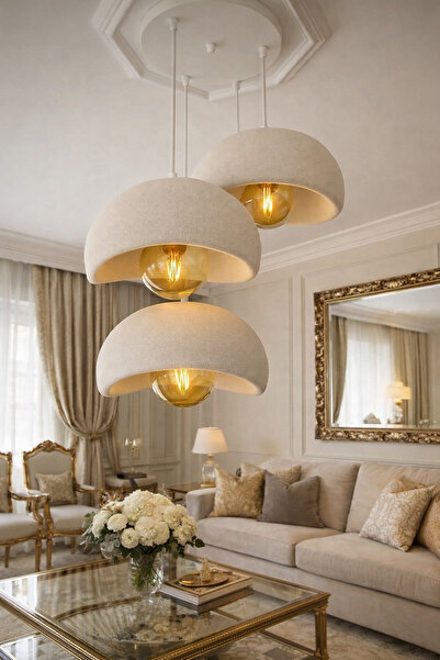 Ferisa Home Beyaz Beton Ampül Hediye Pinterest 3'Lü Sarkıt Avize Bohem Modern...