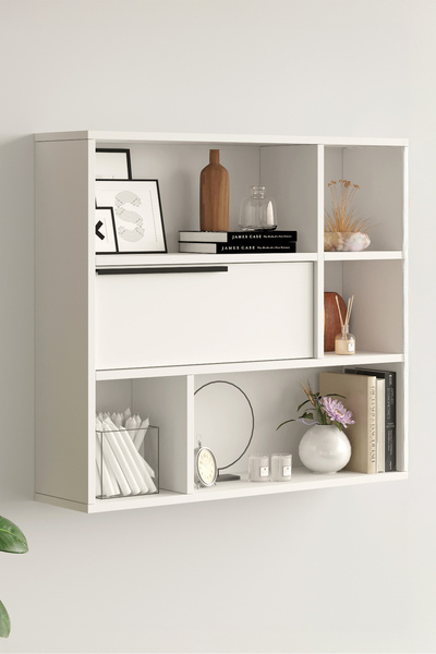 Yurudesign Ocean Duvar Rafı Kitaplık Kapaklı Beyaz On5-w