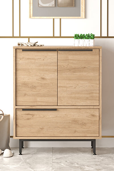 Yurudesign Ocean Ayakkabılık Çok Amaçlı Dolap 3 Kapaklı Metal Ayaklı Sepet On...