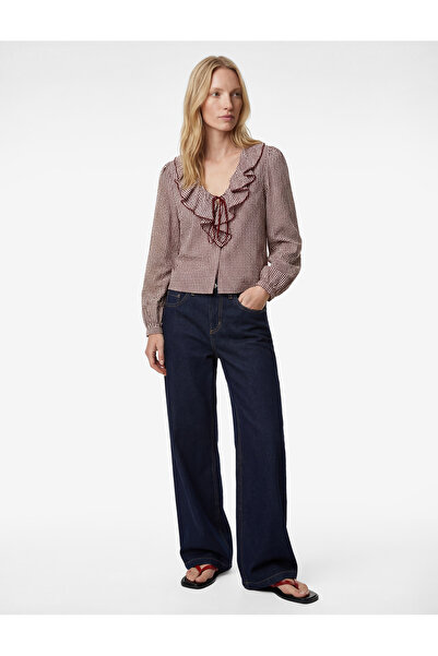 Koton Pamuklu Uzun Balon Kollu Bağlama Detaylı Fırfırlı V Bebe Yaka Pötikarel...