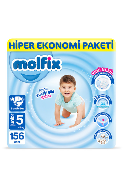 Molfix Bebek Bezi 5 Beden Junior Hiper Ekonomi Paketi 156 Adet