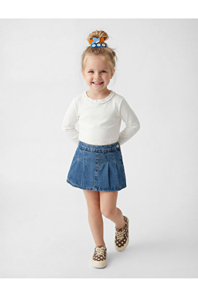 Koton Pamuklu Fırfırlı Bisiklet Yaka Uzun Kollu Tişört