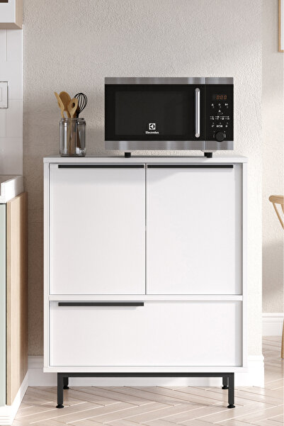 Yurudesign Ocean Mutfak Dolabı Mikrodalga 3 Kapaklı Metal Ayaklı Beyaz On8a-w