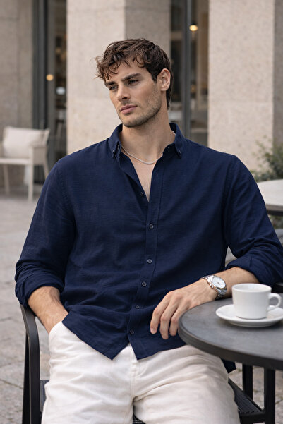 Valiberta Scott – Soft Teksturirano Half Oversize kroj Modern Lan Muška košul...