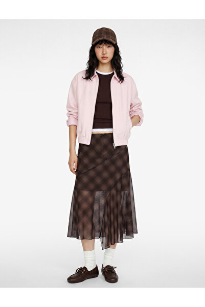 Koton Asymmetrical Cut Plaid Midi Tulle Skirt