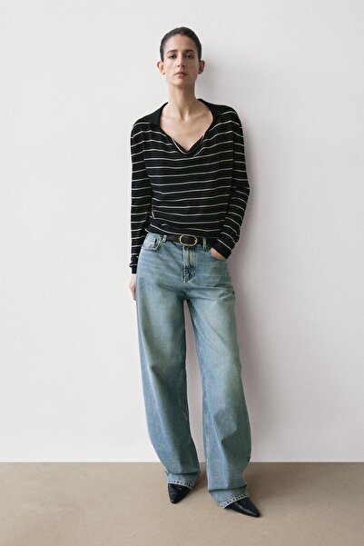 Massimo Dutti Cotton striped polo knit jumper