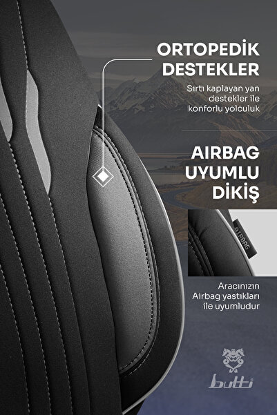 BUTTİ TALOS SERİSİ PREMİUM OTO KOLTUK KILIFI | ORTOPEDİK DESTEKLİ, ÖN ARKA TAM SET, AIRBAG UYUMLU