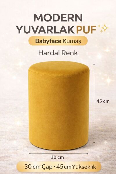 Armegeda Babyface Kumaş Yuvarlak Puf 30x30x45 cm – Hardal Sarısı